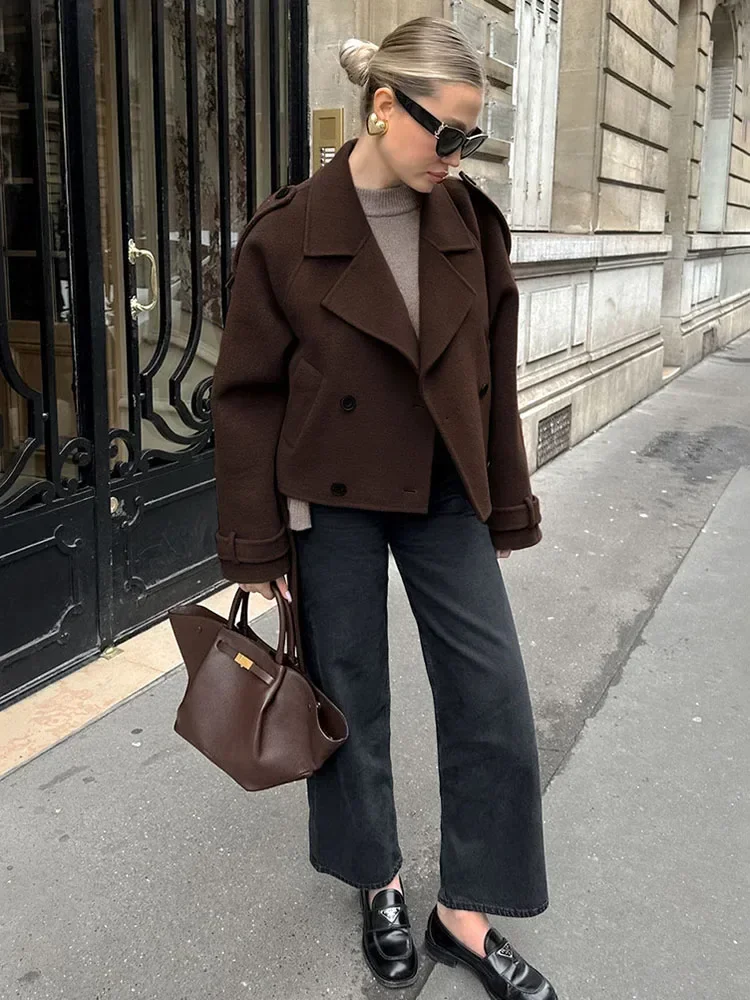 Trendix Casual Lapel Jacket For Women Long Sleeve Elegant Patchwork Short Cardigan Femme 2024 Autumn Winter Vintage Outwear