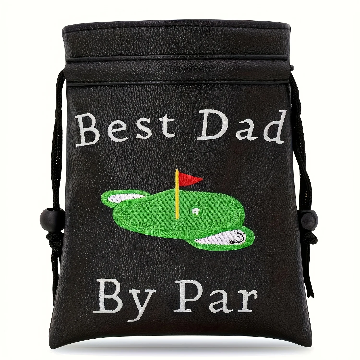 1pc Green Style Golf Bag with Drawstring Closure, Portable Durable Faux PU Golf Ball & Tee Pouch with Drawstring