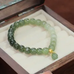 Natural Hetian Jade Pearl Bracelet Ffashion Temperament Female Bead Single Loop Small Fresh Bracelet Purse Pendant Female Prefer