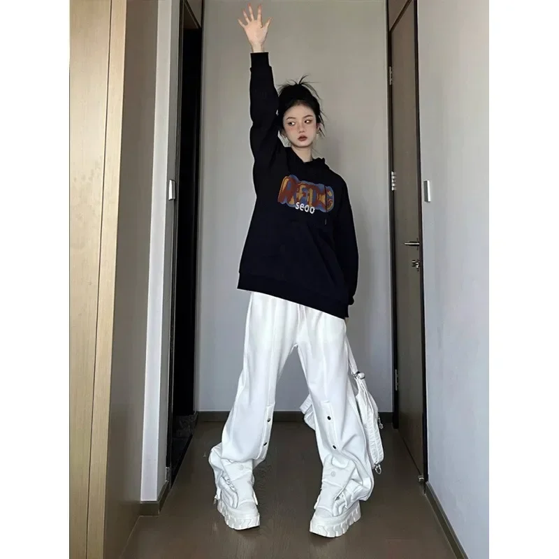 Zwart Dikker Hoodies Vrouwen Brief Gedrukt Esthetische Fleece Hoody Herfst Winter Oversized Harajuku Y2k Tops