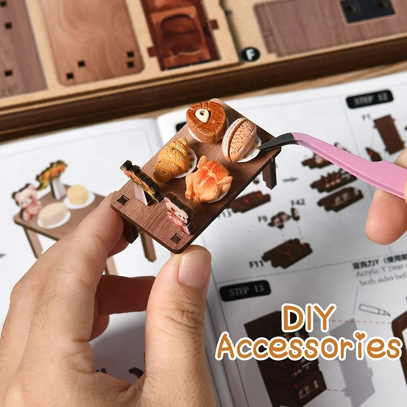 Drewniany domek dla lalek 3D do samodzielnego montażu, ekologiczny zestaw DIY, miniaturowy domek dla lalek do dekoracji domu.