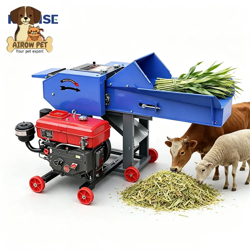 AIROW Small Diesel Chaff Cutter Machine for Grass Straw and Forage Cutting Animal Feed Processing Equipment