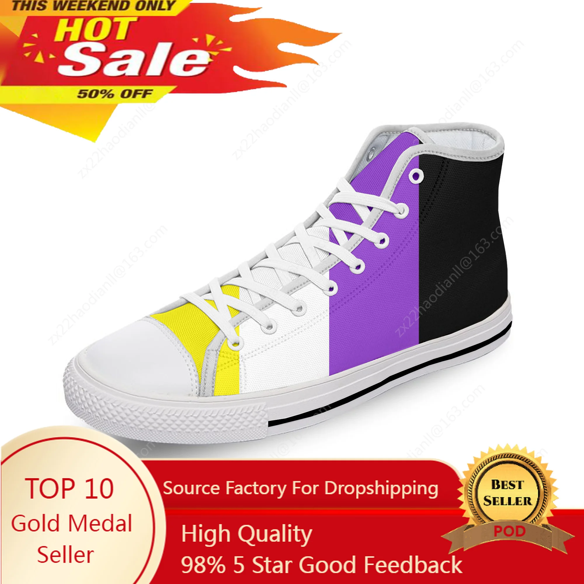 

Non binary Flag Enby Pride Funny White Cloth Fashion 3D Print High Top Canvas Shoes Men Women Lightweight Breathable Sneakers