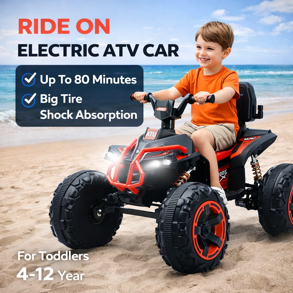 

Детский электромобиль ATV с большими колесами и амортизацией, на свинцово-кислотном аккумуляторе 12В, время работы до 80 минут, для детей 4-12 лет.