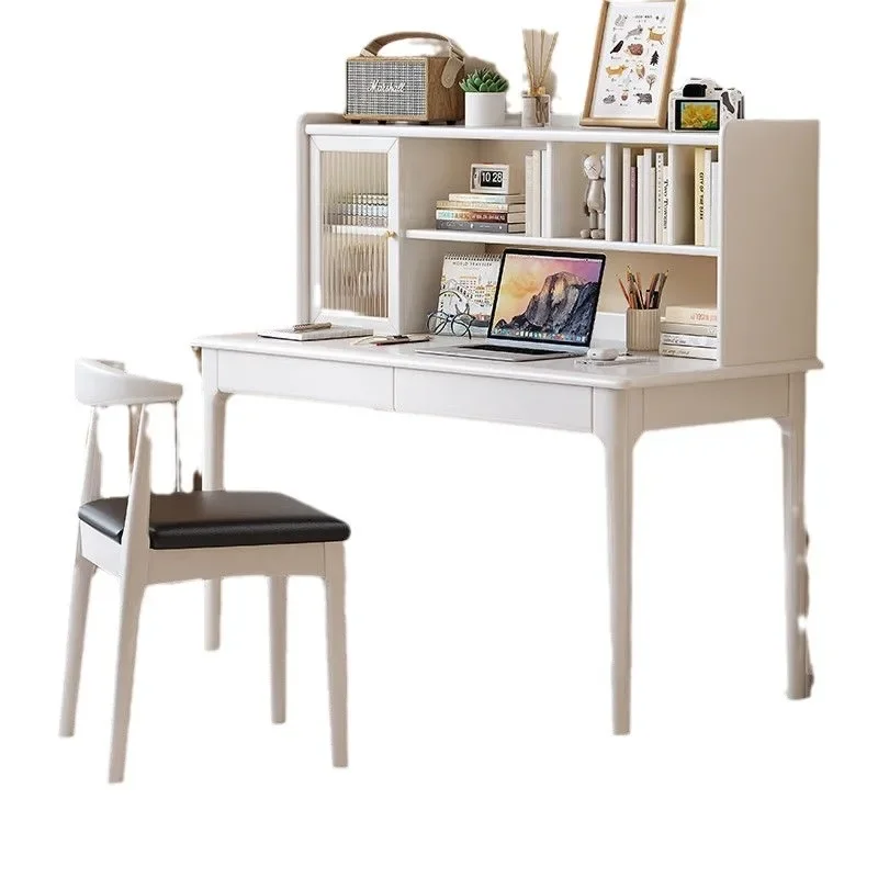 Nordic solid wood desk walnut color bookshelf integrated simple home student writing desk
