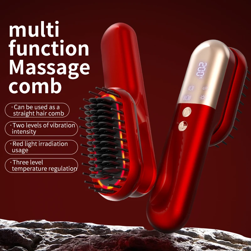 

Portable Wireless Massage Comb Brush for Hair Red Light Vibration Nourish Scalp Anti Hair Loss Mini Home Use Hair Care Device