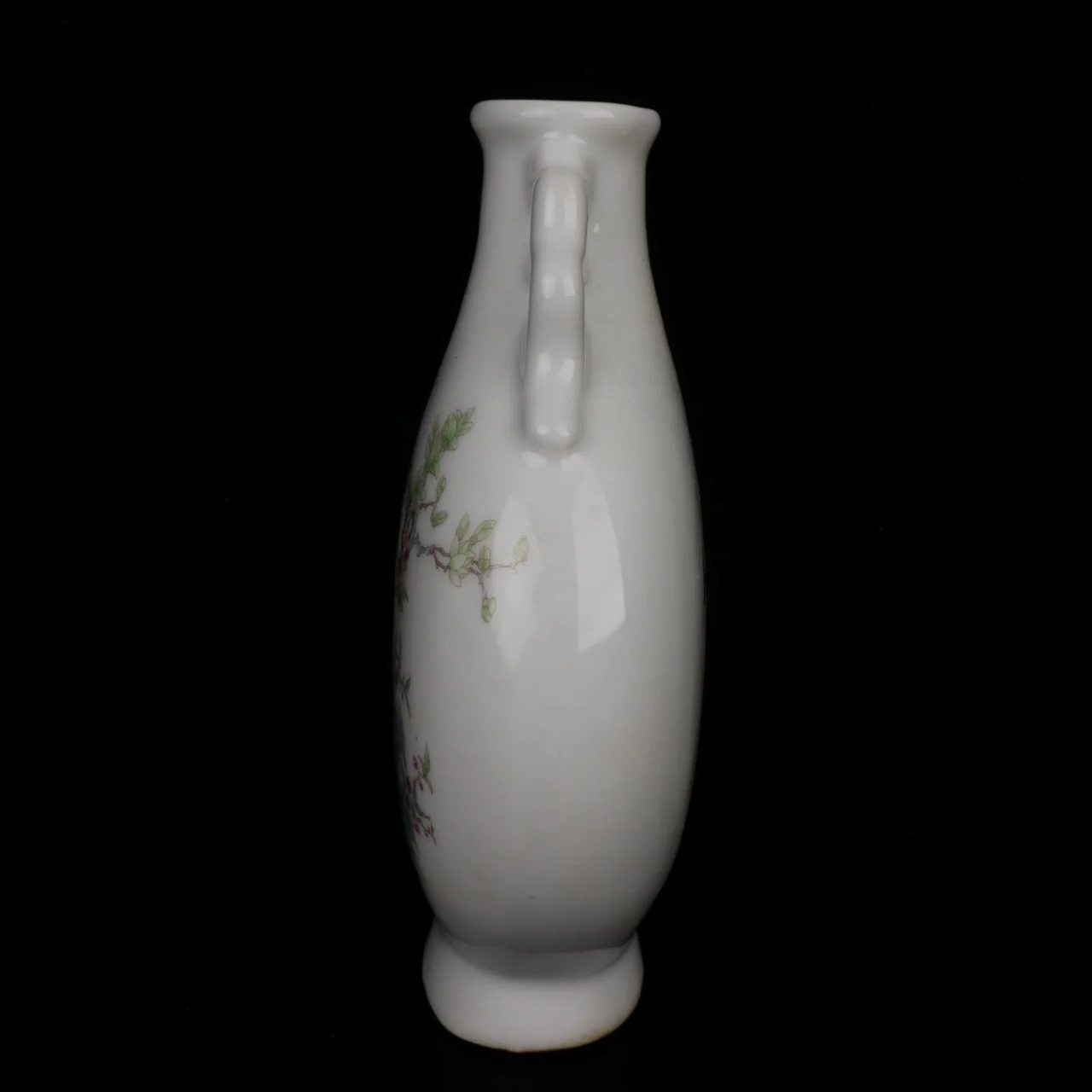 Chinese old Porcelain Pink Pine Crane Welcoming Spring Pattern Flat Vase Appreciation Vase collectibles