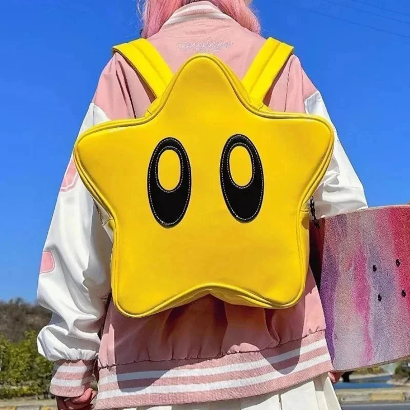 Y2K Yellow Star Backpack Sparkling Laser Crossbody Bag Water Proof Chain Shoulder Bag Cute Girl Kawaii Unisex Schoolbag Knapsack
