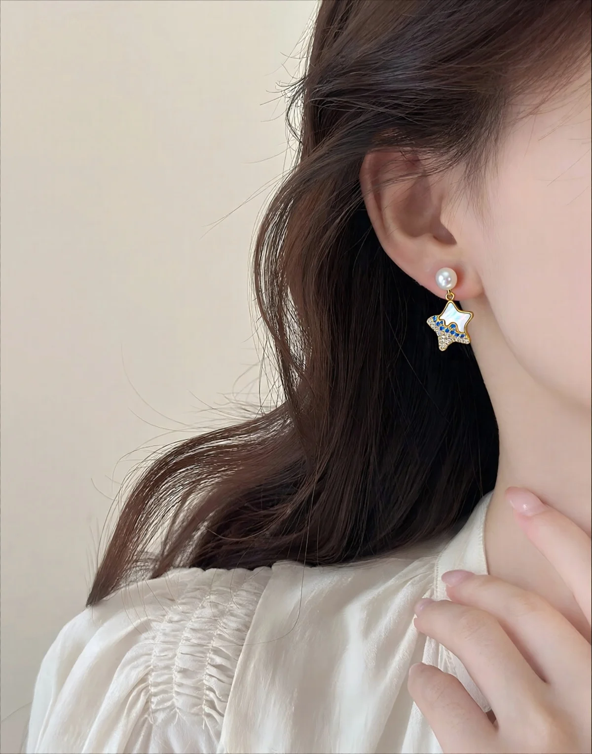 ZHBORUINI  Natural Freshwater Pearl Pendant Earrings Cute Style Natural Sea Shell Star Micro Inlaid Zircon Pearl Set view 5