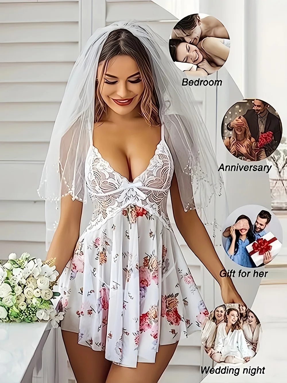 Women's Sleepdress Lace Floral Print Nightdress Comfortable Spaghetti Strap Sleepwear Dress Luxurious Slip Nightdress Set image 5