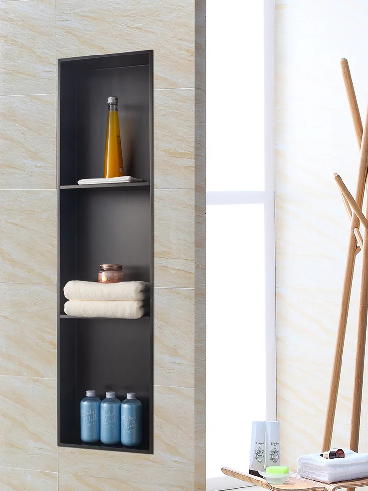

Stainless steel, light luxury, niche, embedded wall, shelf, bathroom
