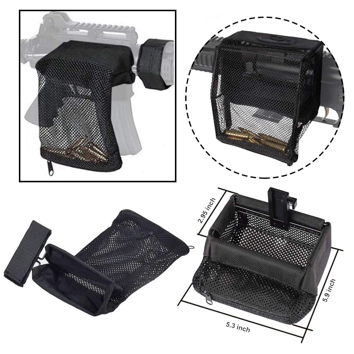 Tactical Thickened Brass Catcher Nylon Mesh Quick Release Shell Catcher with Detachable Picatinny Heat Resistant for Rifle