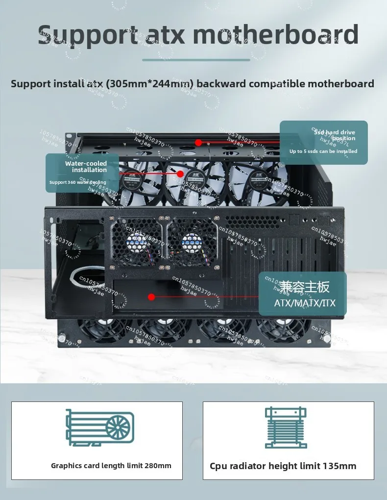 12-Disc NAS Chassis, Rack Type, Storage Server, Support 360 Water-cooled ATX Main Board ATX Power Full Height Card Slot, Chassis