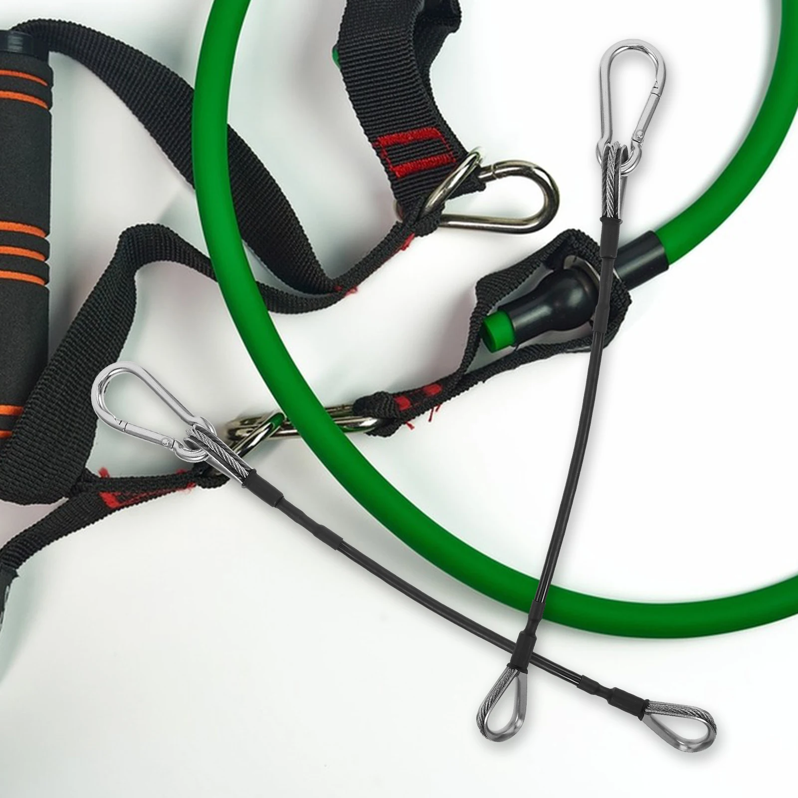 

6pcs Fitness Tension Wire Rope Stainless Steel Cable Gym Pulley Attachment Squat Resistance Rope Bungee Shock Cord Hook Weight