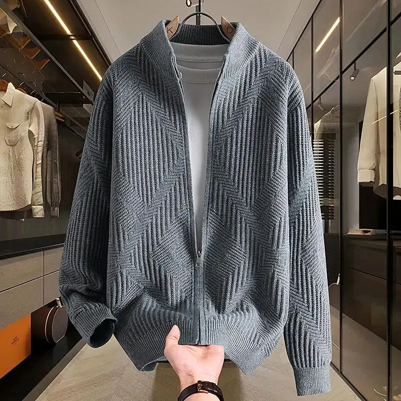 

Faionable Stand Collar Loose Men's Knitted Sweater Cardigan Casual All-Match Trendy Outerwear Autumn 2025 Leisure Polyester