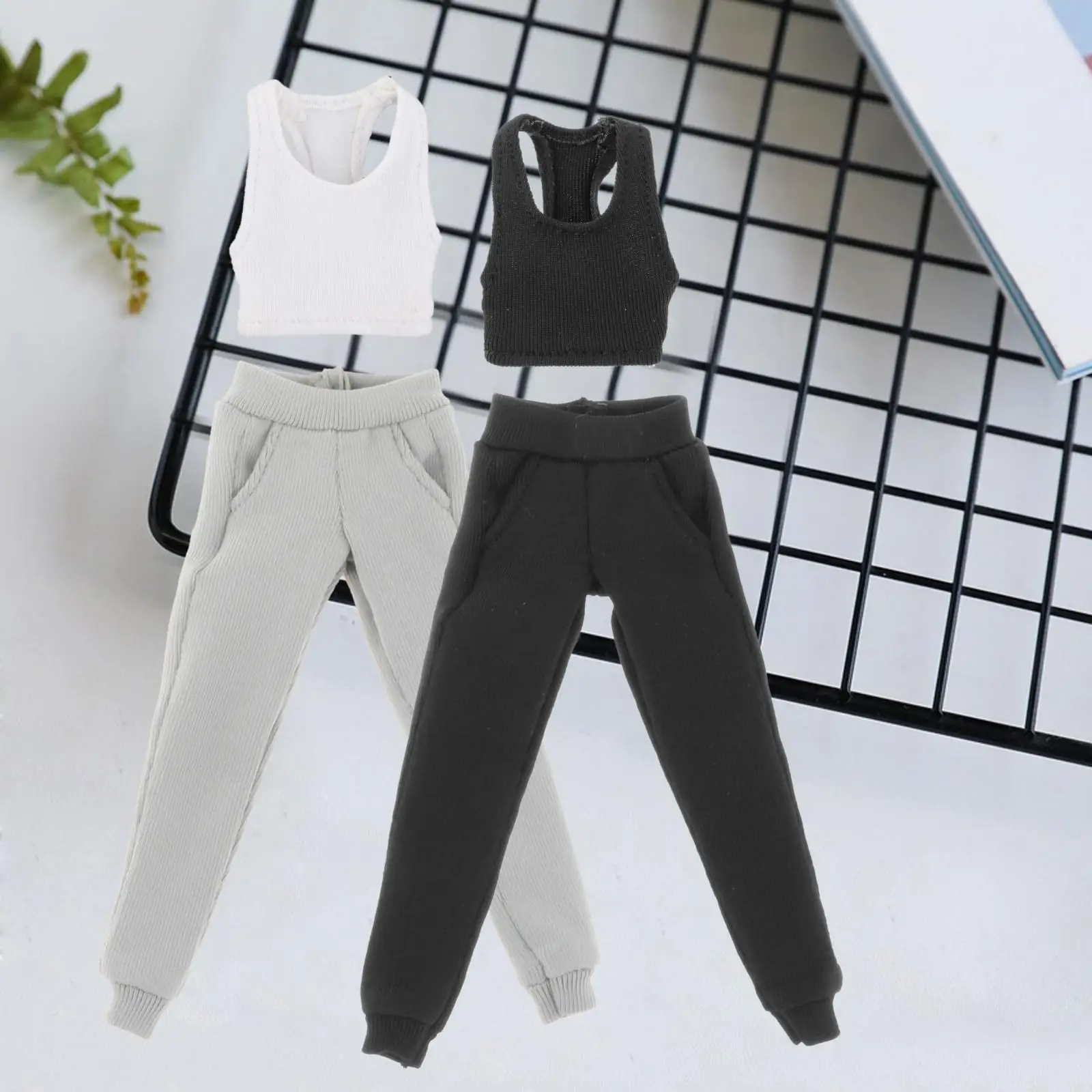 2 Pieces 1/12 Female Fashion Solid Color Sport Vest and Pants Costume for 6