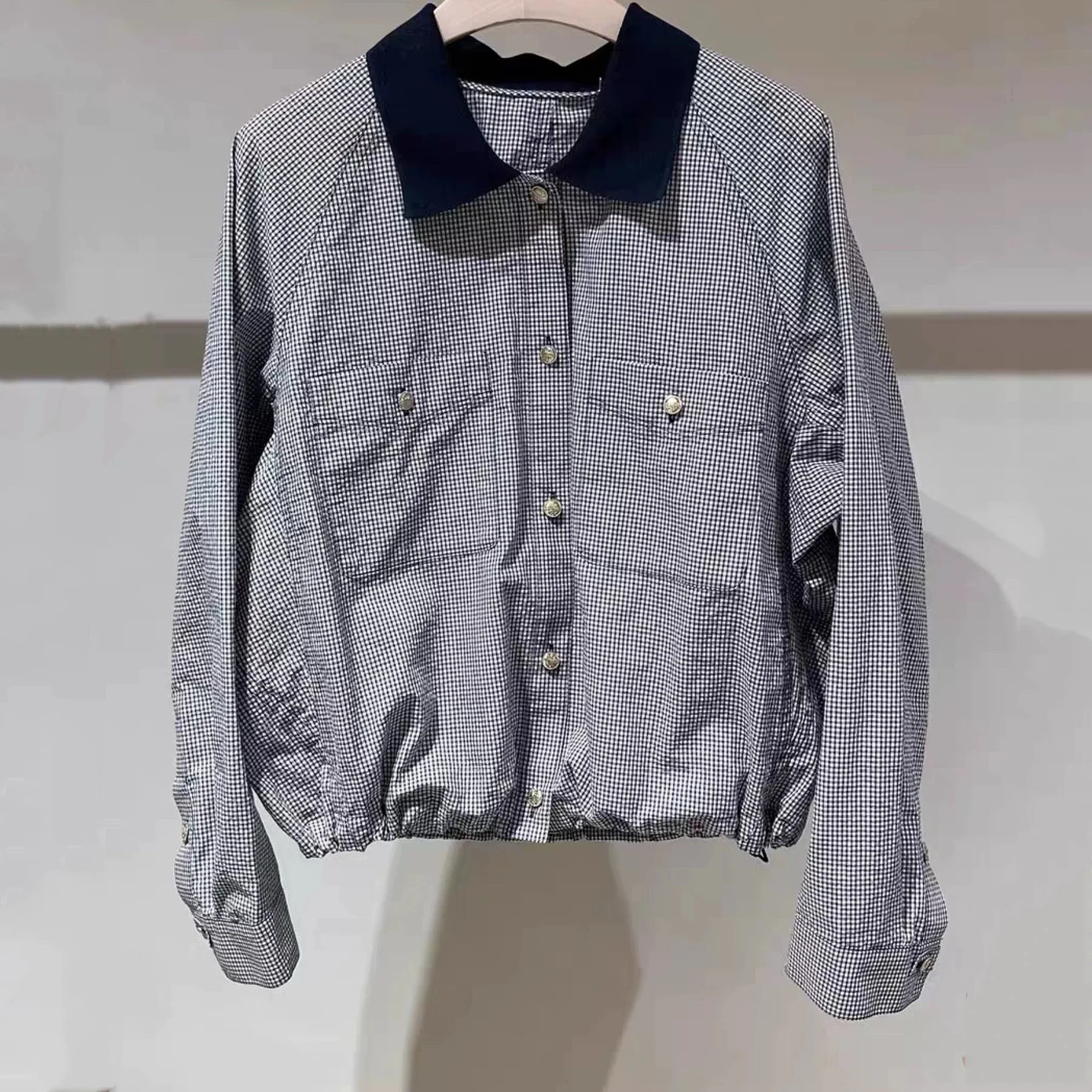 جاكيت جلدي SJ25 للخريف، معطف كاجوال بياقة، تصميم مرقع بنمط مربعات، أسلوب ملابس العمل، معطف متعدد الاستخدامات للسيدات، نمط الت...