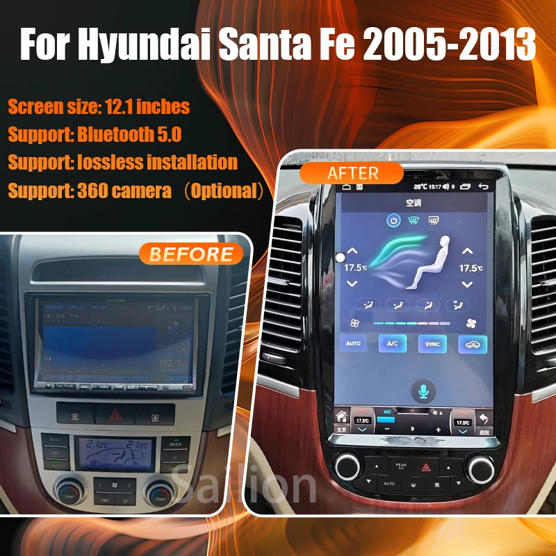 Android14 Car Radio For Hyundai Santa Fe 2005-2013 Tesla Automotive Multimedia Carplay Auto WIFI Bluetooth GPS 4G 1Din Head Unit