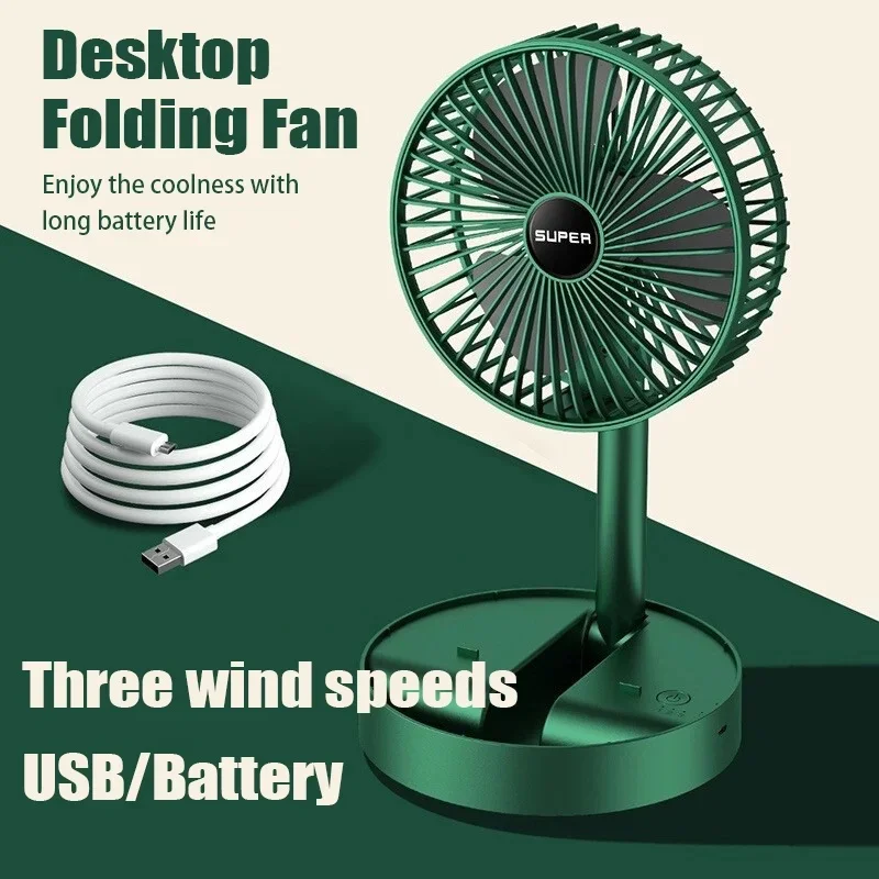 Ventilador inalámbrico plegable y ajustable para escritorio, miniventilador silencioso multifuncional para el hogar, portátil, recargable por USB, soporte para teléfono móvil