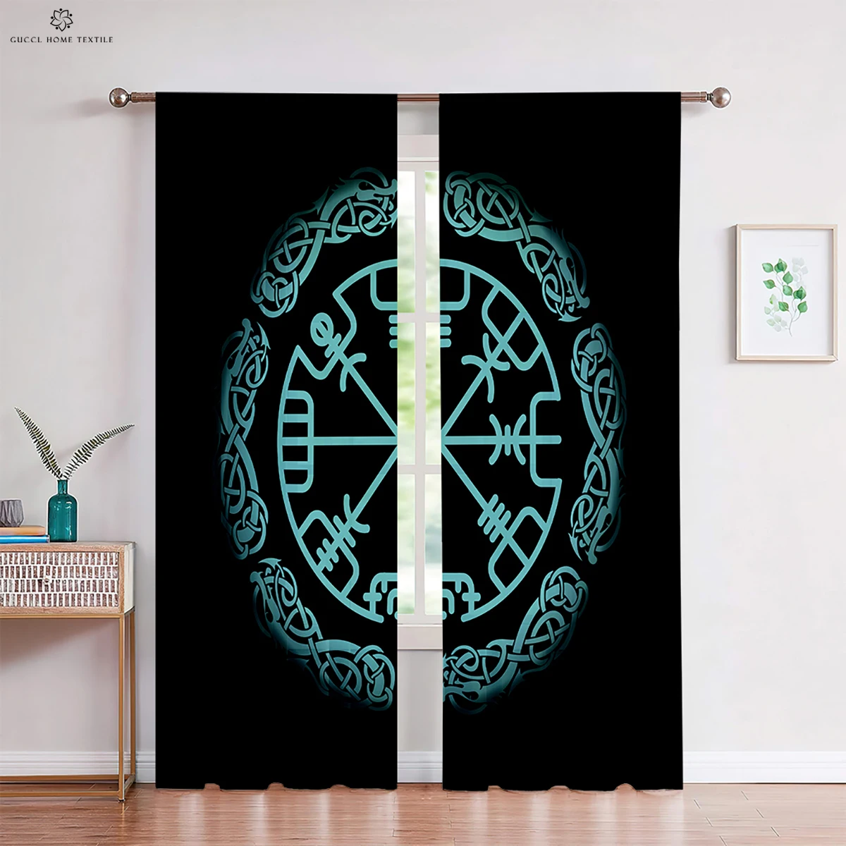 Rune Totem Printed Curtains, Viking Black Curtains, Polyester Fiber, Kids Room, Living Room,  Outdoor Decorative