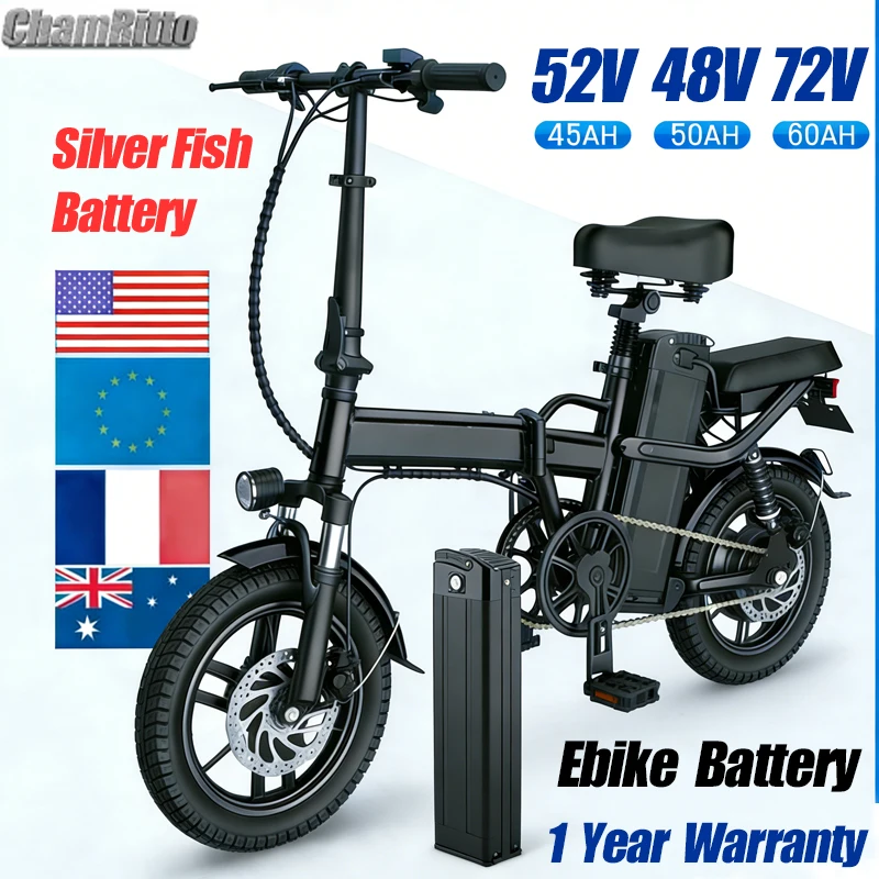 

Литий-ионный аккумулятор Silver Fish высокой емкости 24В 36В 48В 52В 72В 20Ач 30Ач для двигателей 250Вт 500Вт 750Вт 1000Вт 2000Вт