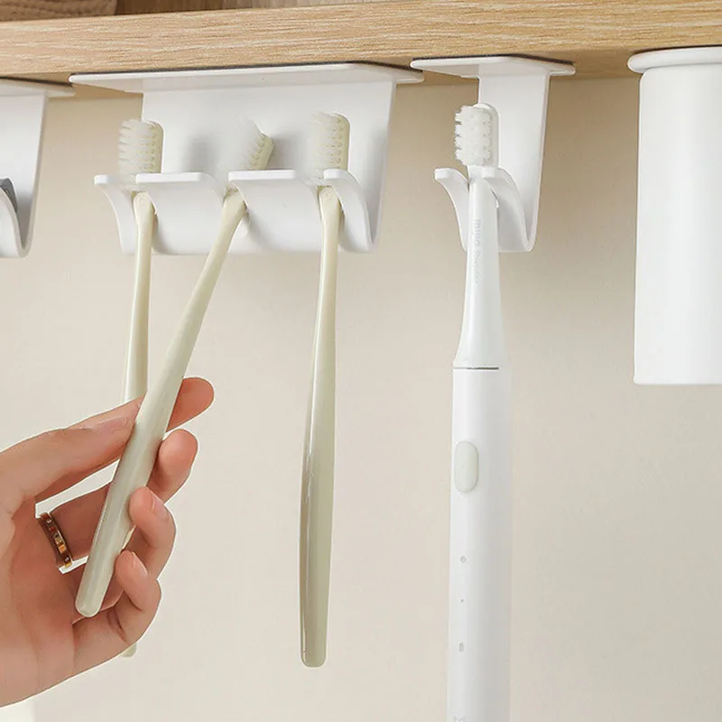 Wall Mounted Toothbrush Holder Self Adhesive Toothbrush Storage Rack Organizer for Shower Bathroom Home Office Accessory