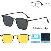 Metal 3 In 1 Magnet Polarized Clips On Glasses Night Vision Men Square Frame Optical Computer Glasses The Magnet Is Exposed