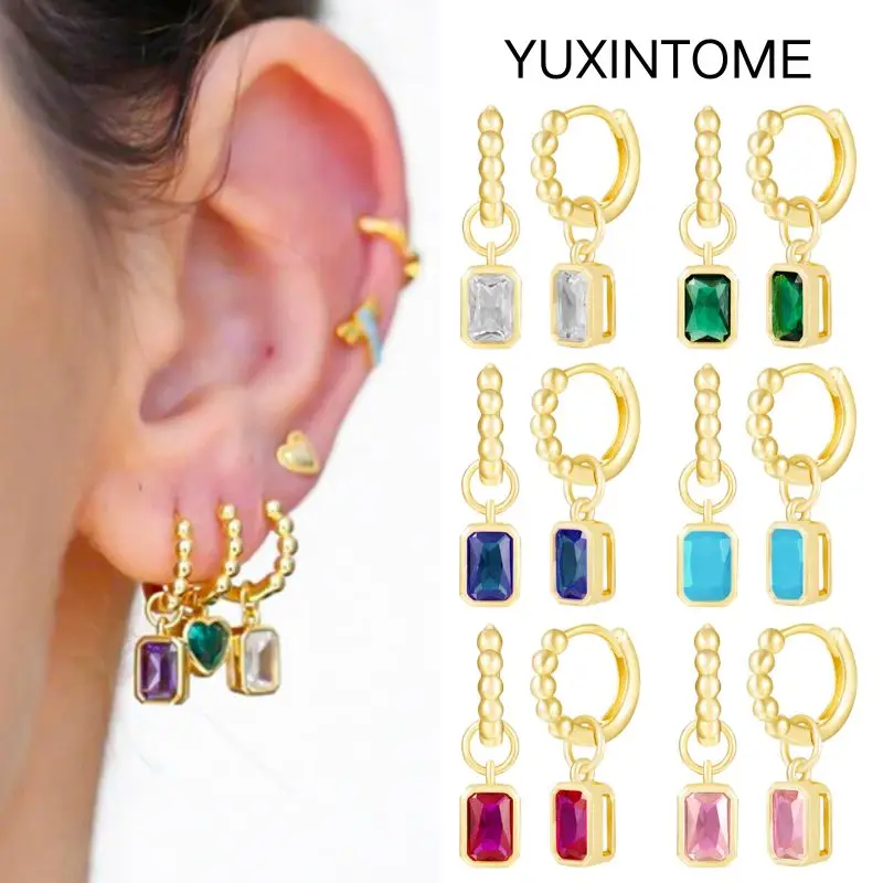 

Серьги-иглы из стерлингового серебра 925 пробы, красочные золотые серьги с кристаллами, женские модные квадратные серьги-подвески, роскошные ювелирные изделия, оптовая продажа