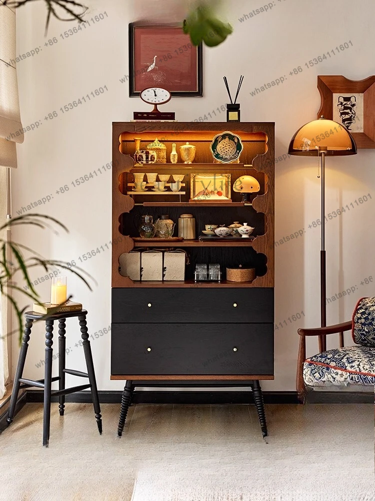 

French medieval style side cabinet solid wood display storage wine cabinet