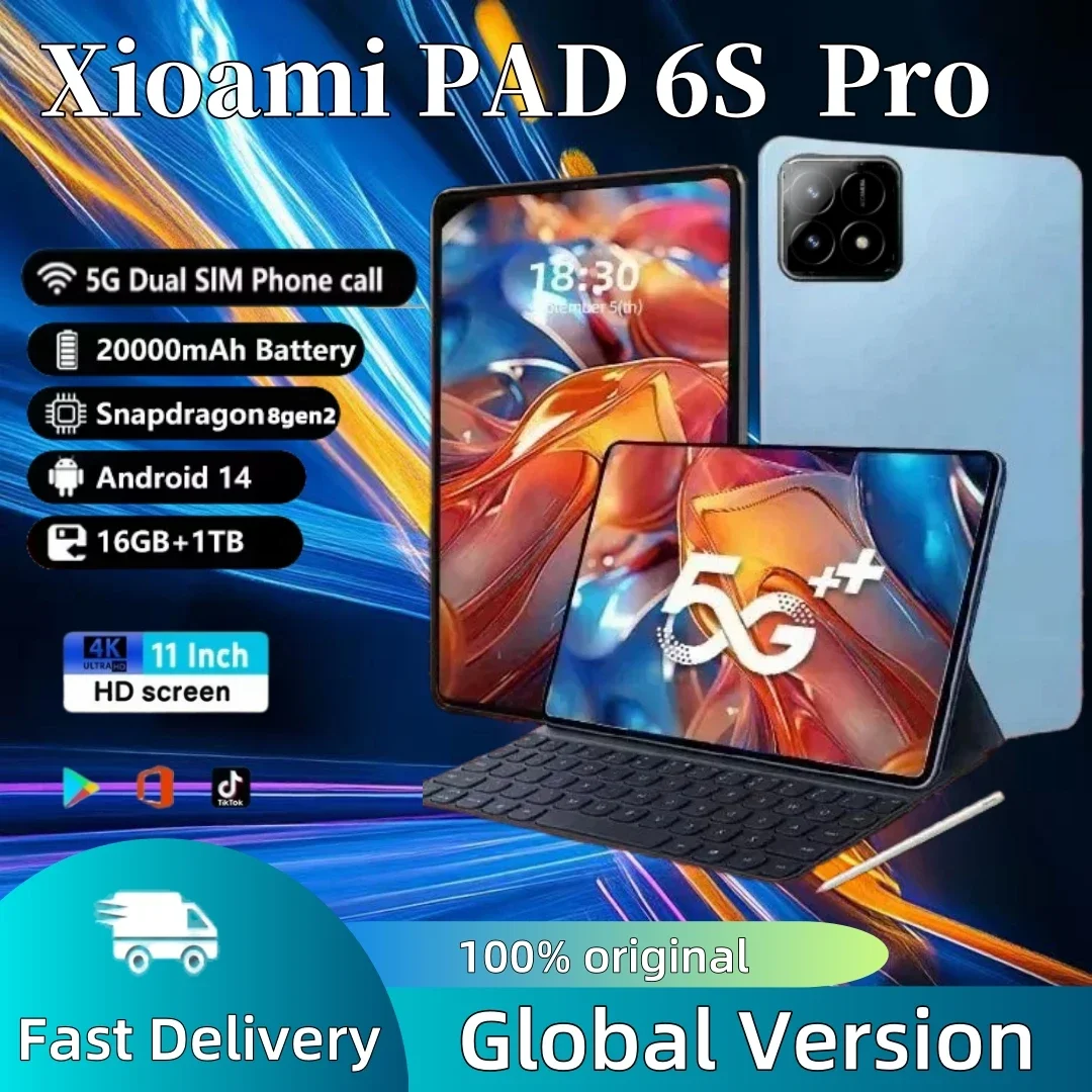 Global Version 5G Pad 6S Pro XioaMI 2025 Tablet Android14 20000mAh16Gb+1Tb Snapdragon 8Gen2 WiFi GPS Dual SIM HD 4K Mi Tablet PC