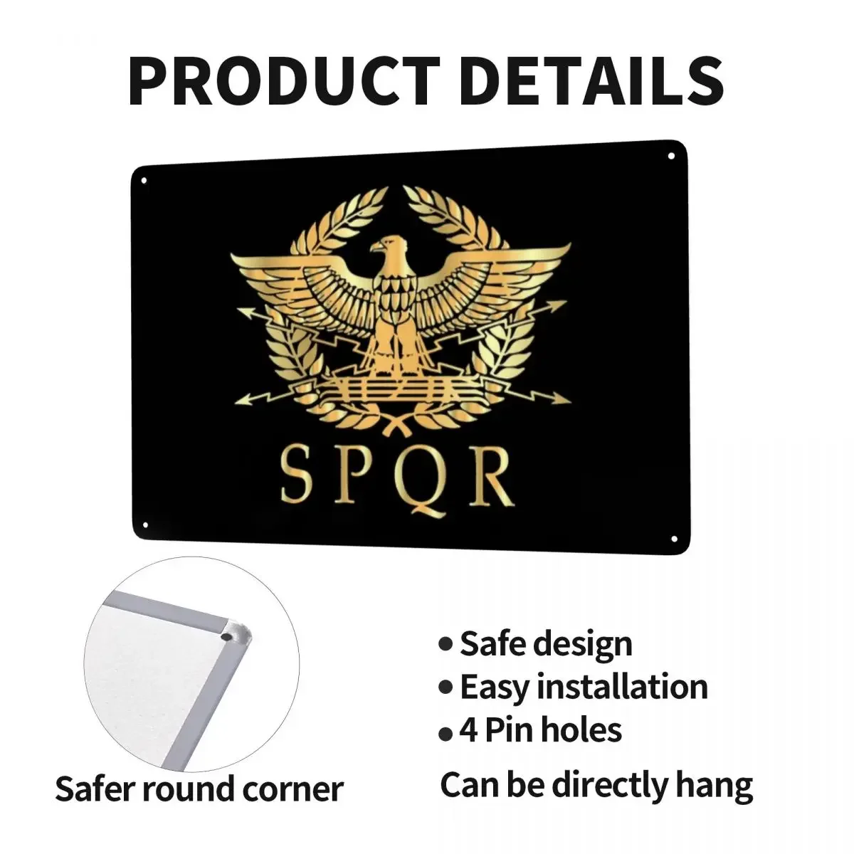 Gold Roman Empire Byzantine Eagle Emblem Metal Tin Sign Rectangle Custom Rome SPQR Signs Plaque Gate Garden Bars Wall Decor Art