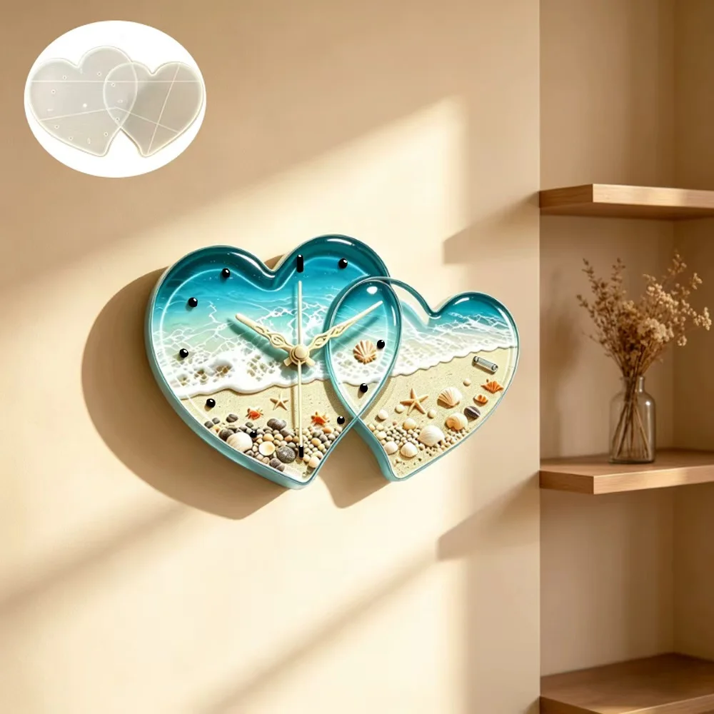 Molde de silicona de resina con forma de reloj de corazón conectado, molde de resina con forma de reloj con gotero, regalo de Navidad y San Valentín