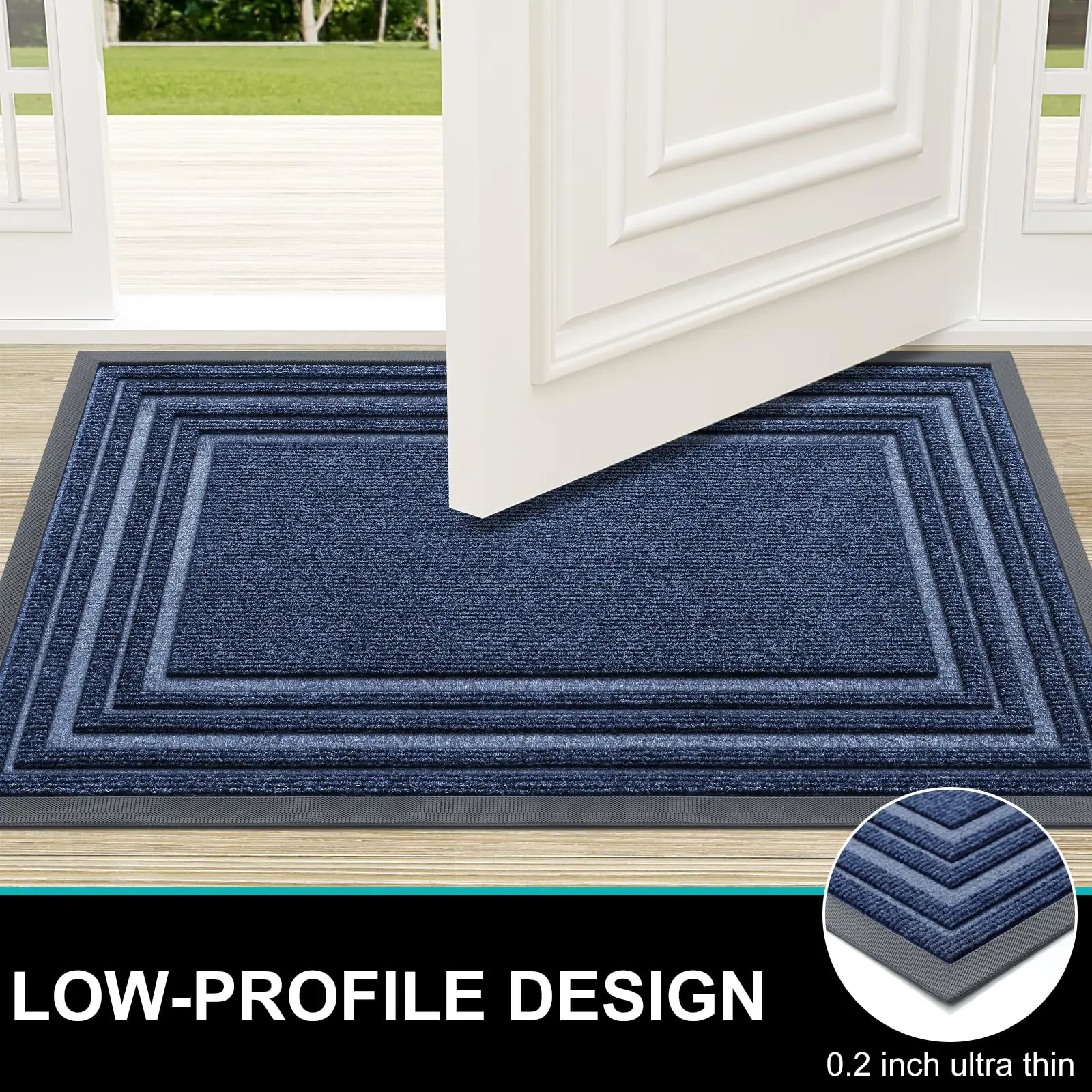 Olanly tapete de porta de chão, tapetes de borracha natural resistentes, fácil limpeza, interior e exterior, antiderrapante, capachos de entrada de baixo perfil