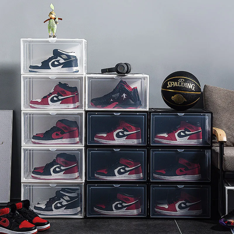1pcs AJ Sneakers Box Hardened plastic shoe box Stackable Cabinet Storage Box high-top Dustproof AJ shoes organizers Shoe Rack