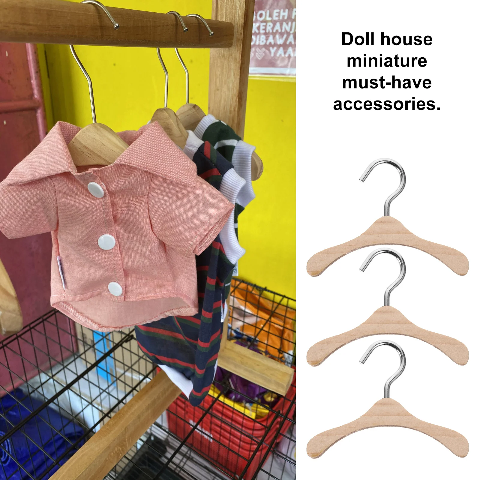 

10Pcs Mini Wooden Hanger 6Cm Natural Wood Material Clothes Hanger Ideal for Miniature Home Decor Organizer Gift