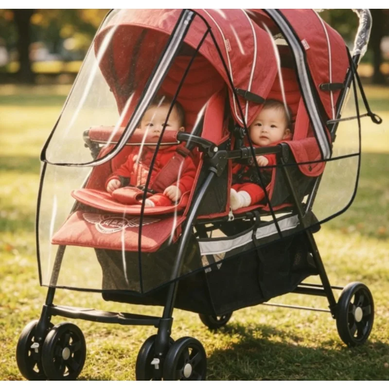 

2 Baby Stroller Weather Shield Universal Fit for Double Front Rear Tandem Pushchair Rainy Season Use