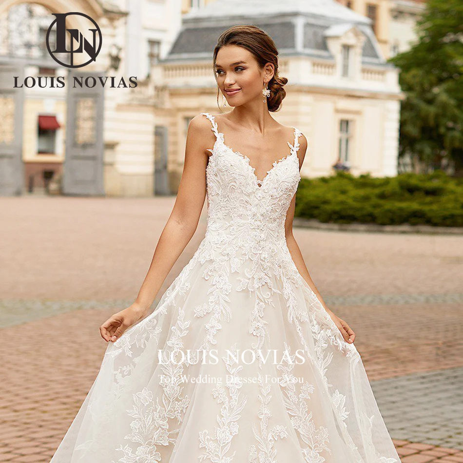 LOUIS NOVIAS A-Lineชุดแต่งงานสําหรับผู้หญิงBacklessสปาเก็ตตี้สายรัดAppliquesขนาดที่กําหนดเองชุดแต่งงานVestidos De Novia