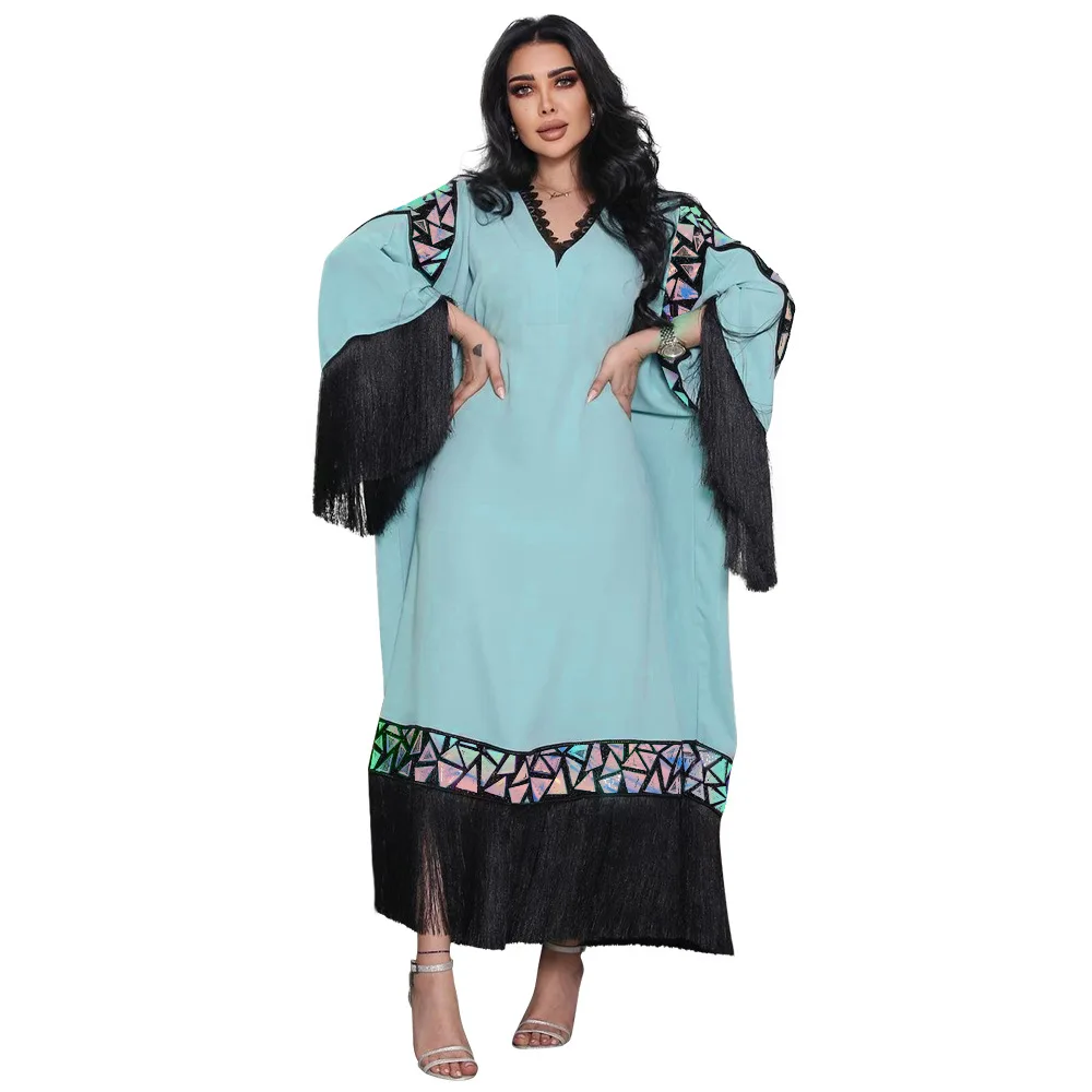 

Women's Clothing Muslim Fashion Abaya Fashionable Sequined Fringe Abaya - Loose-Fit Dress