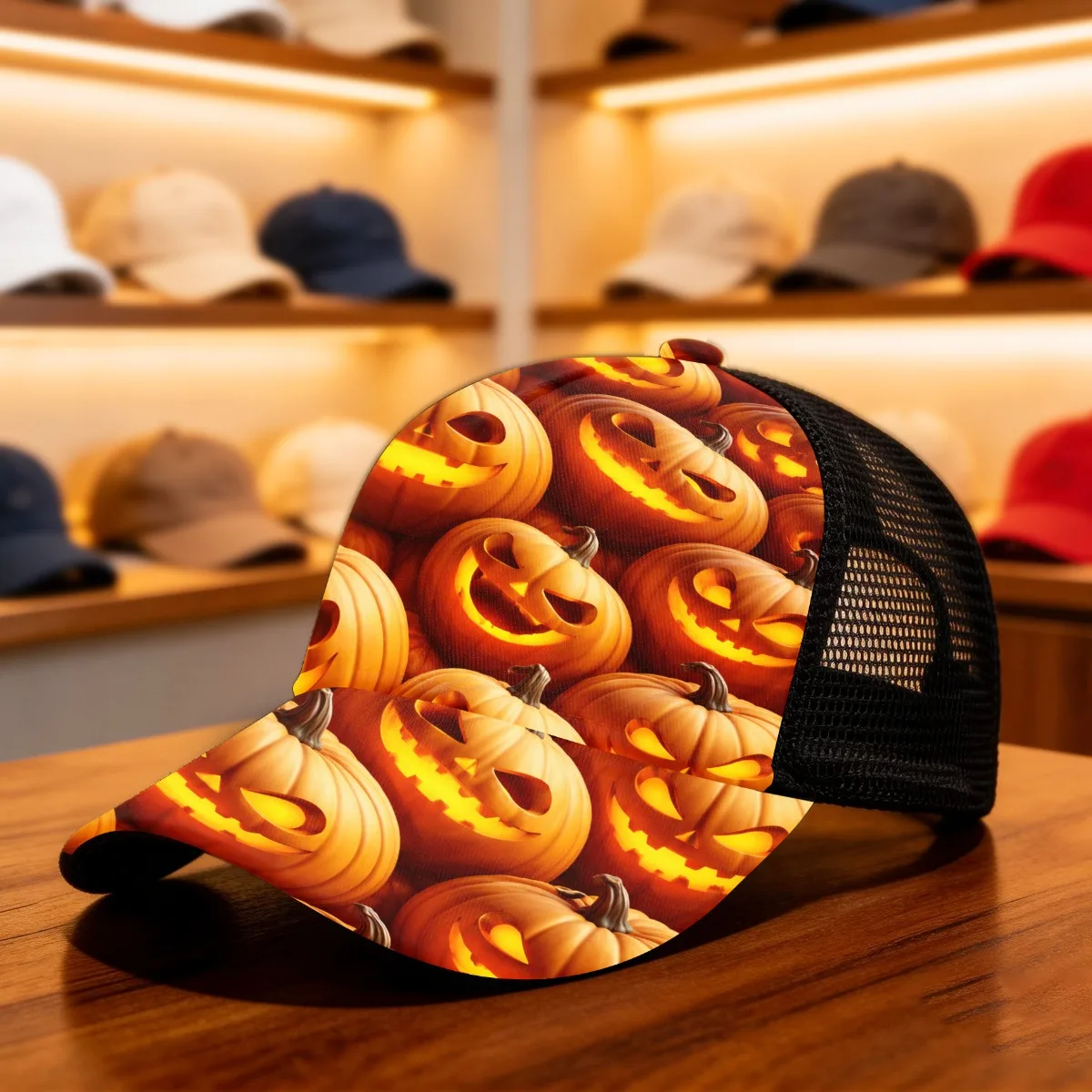 1pc Halloween Pumpkins Glow Classic Baseball Cap Mesh Cap Trendy Headgear Perfect for All-Day Use Hand Washable