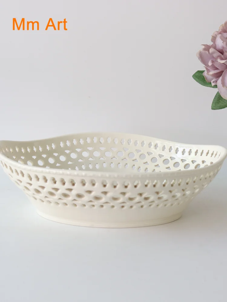 

Exquisite Hollow Large Ceramic Fruit Pot Plate Fruit Basket Oval Basket