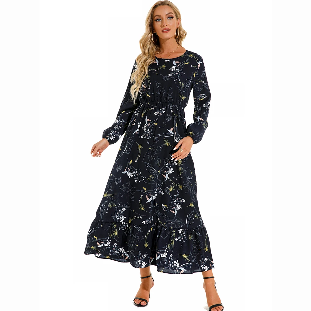 Vrouwen Maxi Jurken Sping Herfst Bohemian Casual Volledige Mouw Hoge Taille Strand Vrouw Chiffon Jurken Bloemen Vestido 'S Lange Jurk