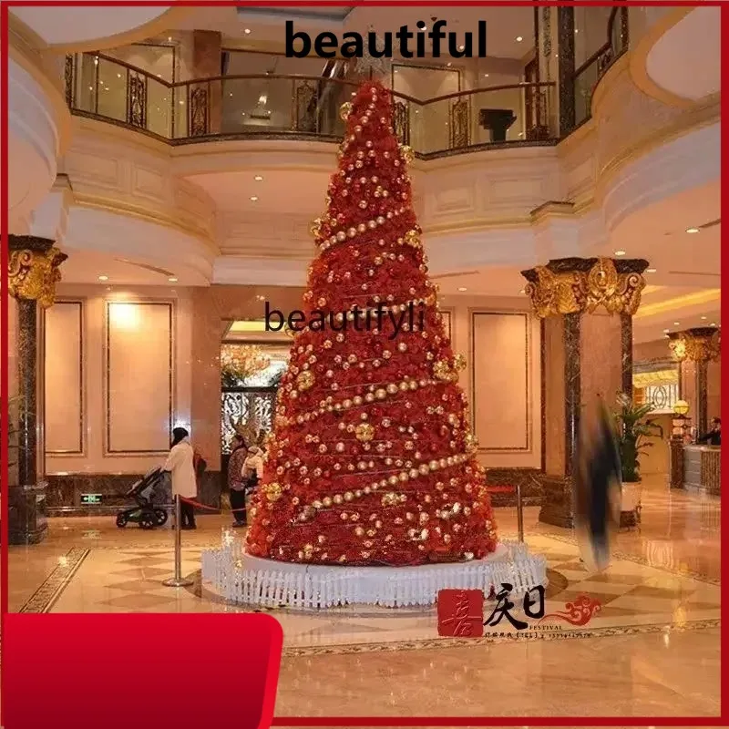 

Outdoor large frame Christmas tree set, red Christmas tree interior decoration H