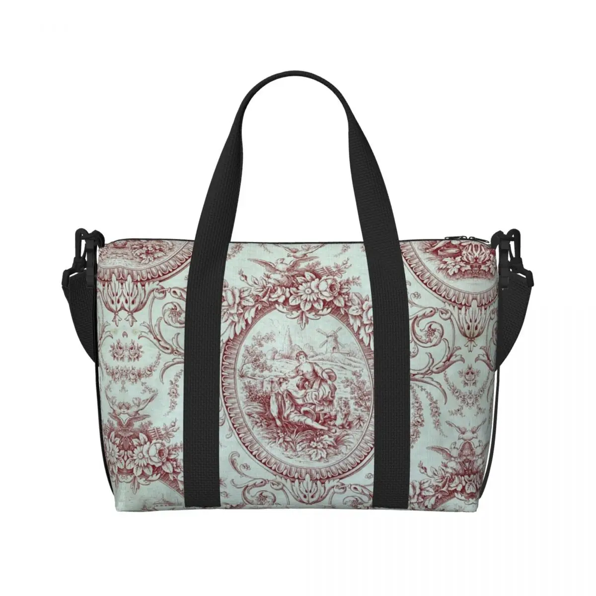 Toile De Jouy francés personalizado con motivo azul marino, bolso De mano para mujer, gran capacidad, arte tradicional, gimnasio, playa, bolso De viaje De hombro