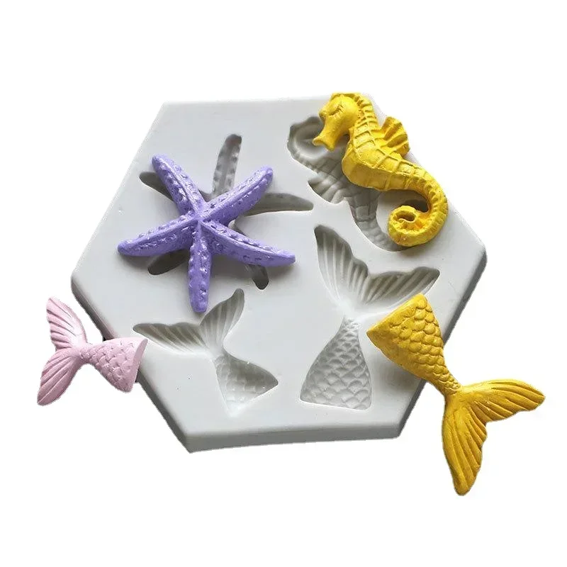 Silicone Handmade Molds Mermaid Fish Tail Marine Life Fondant Sugarcraft Chocolate Decorating Baking Cake Tools Resin Clay Mould