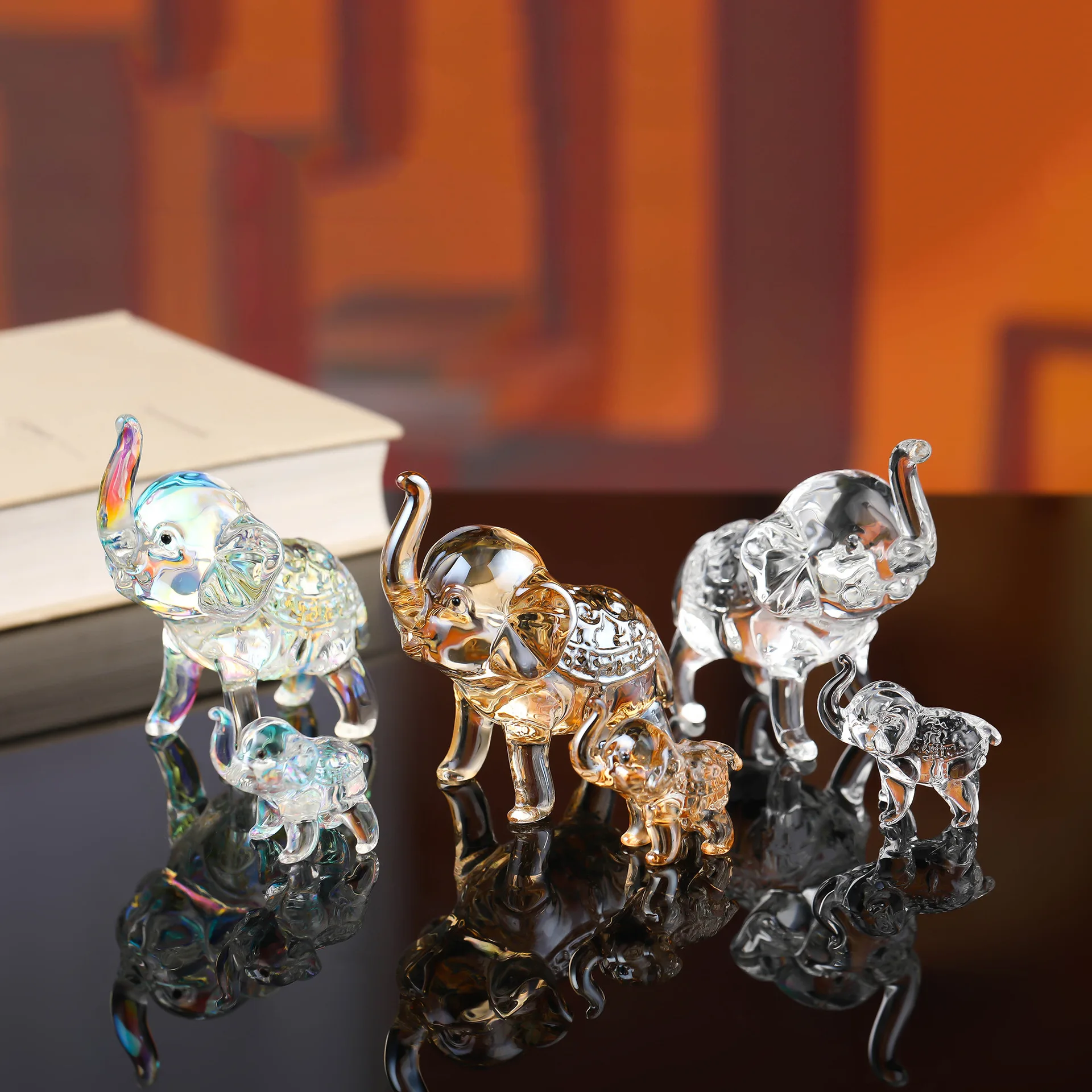 Luxury Crystal Elephant Statue Modern Cute Baby Ornaments Funny Handicraft for Desktop Living Room Light Decoration
