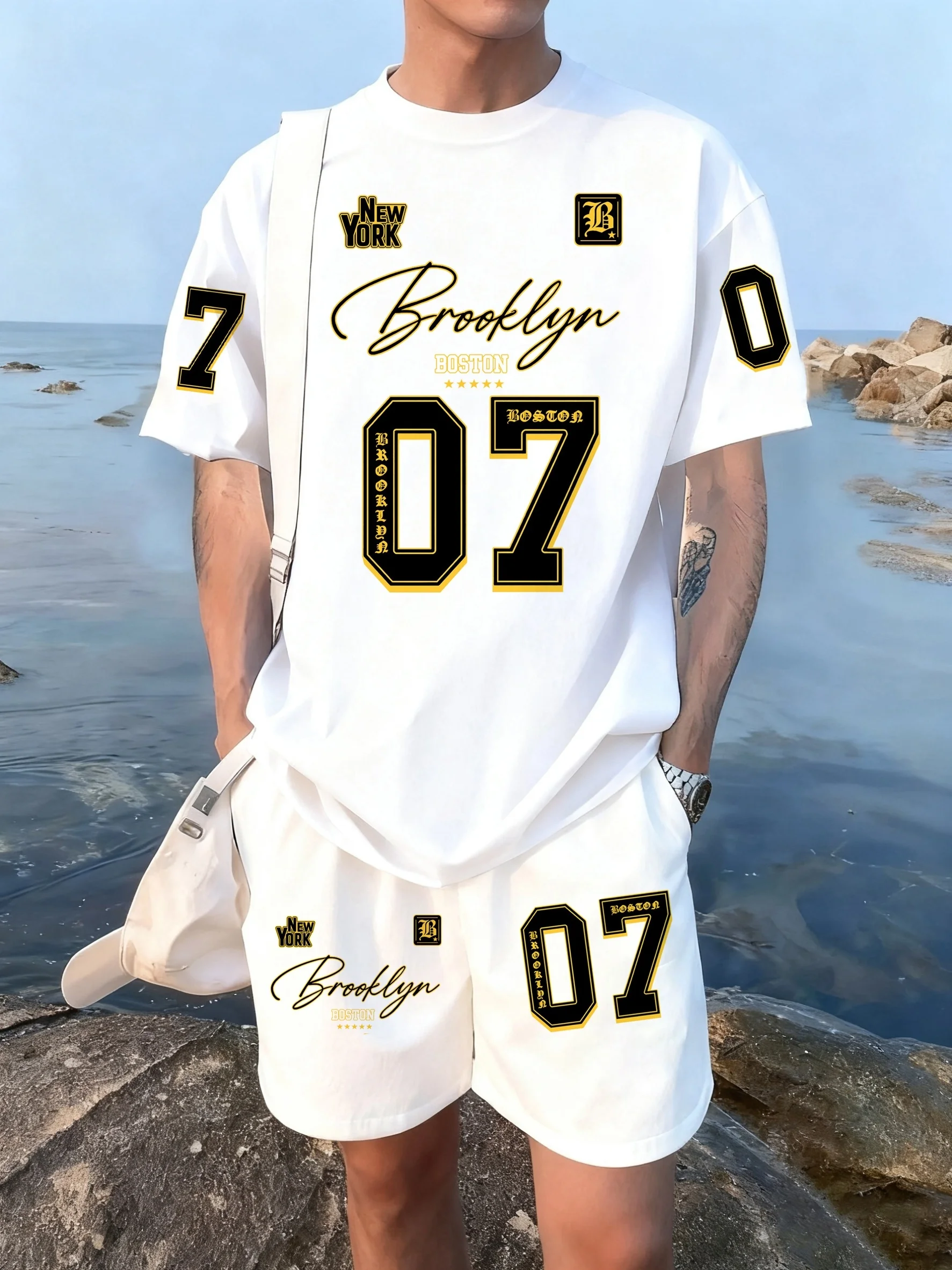 

2026 Summer New Men's Short-Sleeved Set with 3D Digital Pattern Printing for Street Casual Fashion with Breathable Design