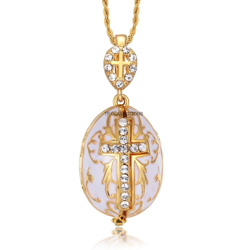 YAFFIL Egg Pendant Enamel Colored Cross Pendant Set With Diamonds,A Small Yet Luxurious Neck Chain That Can Be Opened And Closed