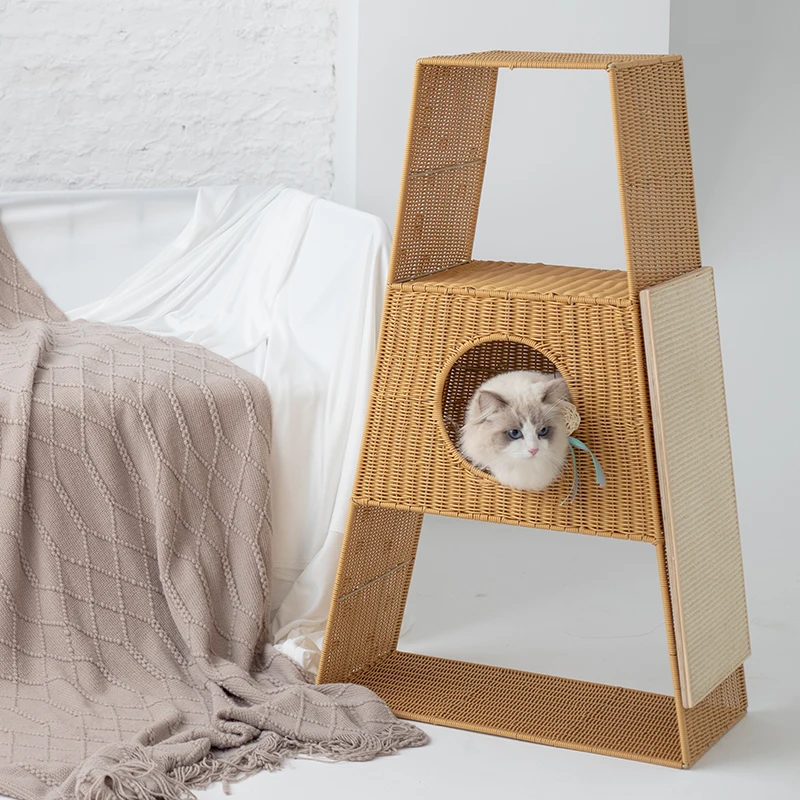 Three-Layer Rattan Cat Litter Cat Scratch Board Grinding Claw Two-in-One Semi-Closed Cat House Room Four Seasons Universal Cat k