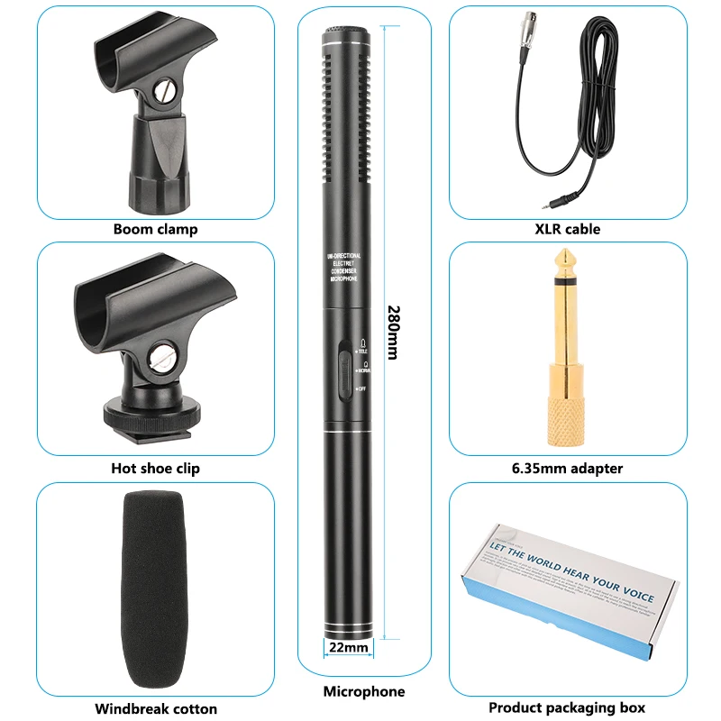 Camvate 3.5mm plug áudio xlr cabo 5m condensador shotgun entrevista de vídeo microfone kit com ligar e desligar interruptor