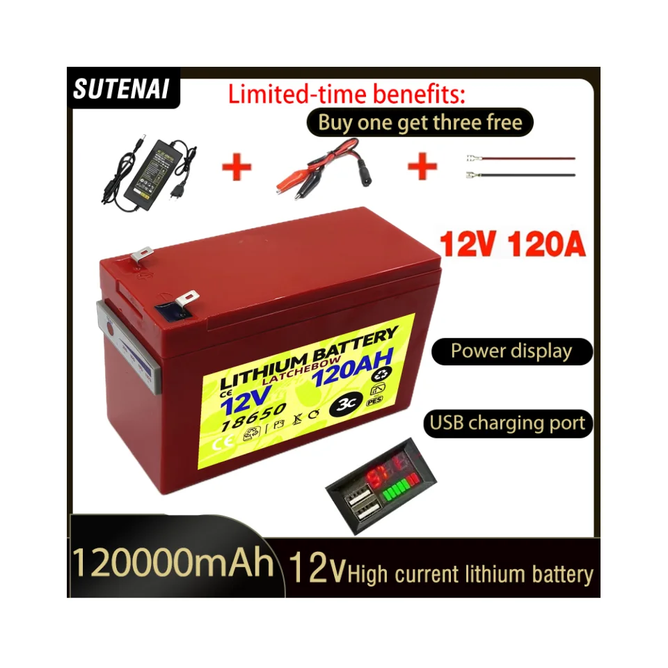 

Red new 12V 120Ah built-in high current 30A BMS 18650 lithium battery pack